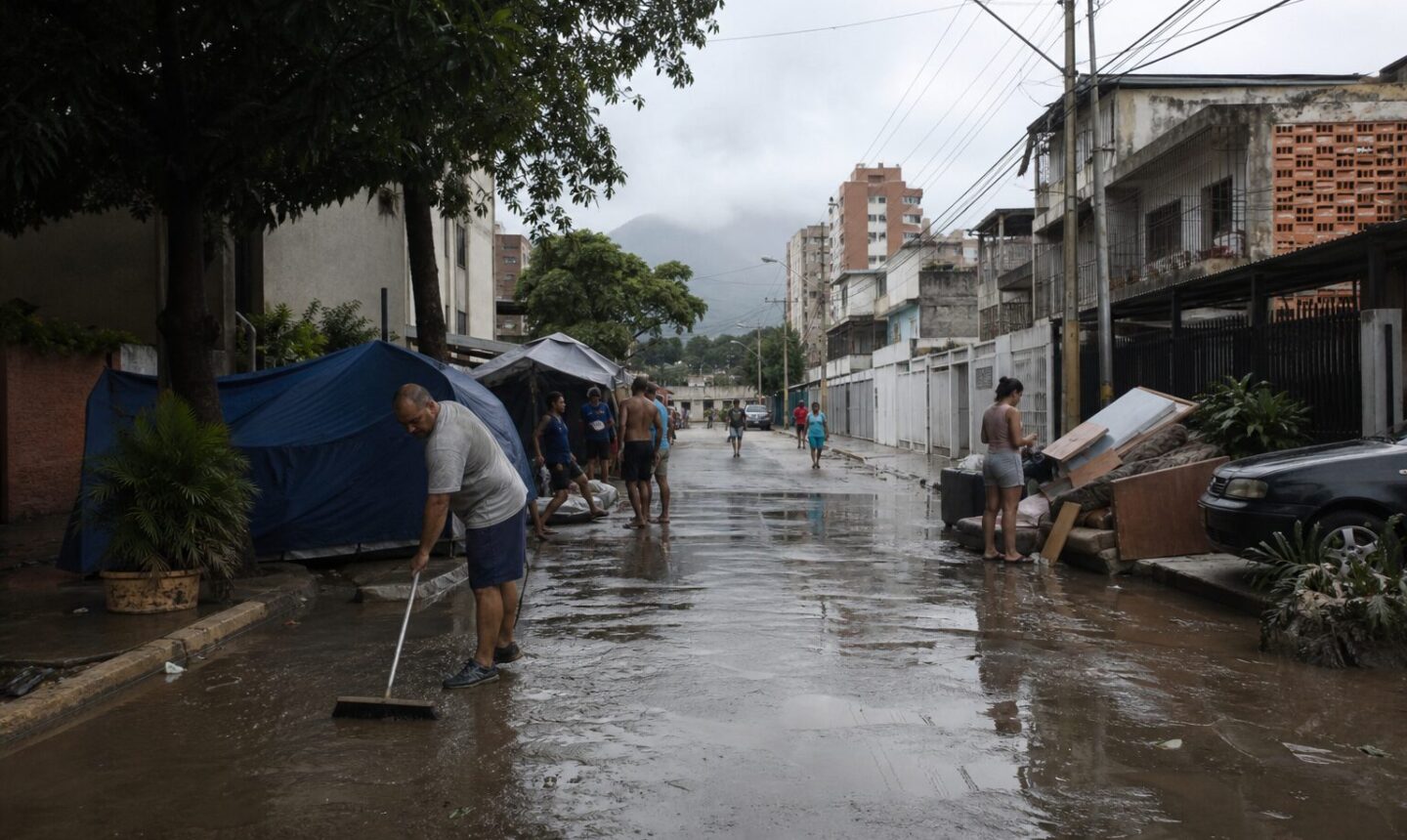 Carpas y viviendas afectadas por las lluvias en Caracas