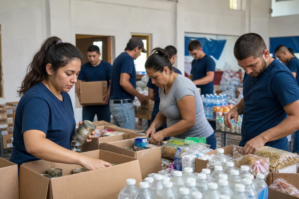 Voluntarios preparan ayuda humanitaria para comunidades afectadas por terremotos