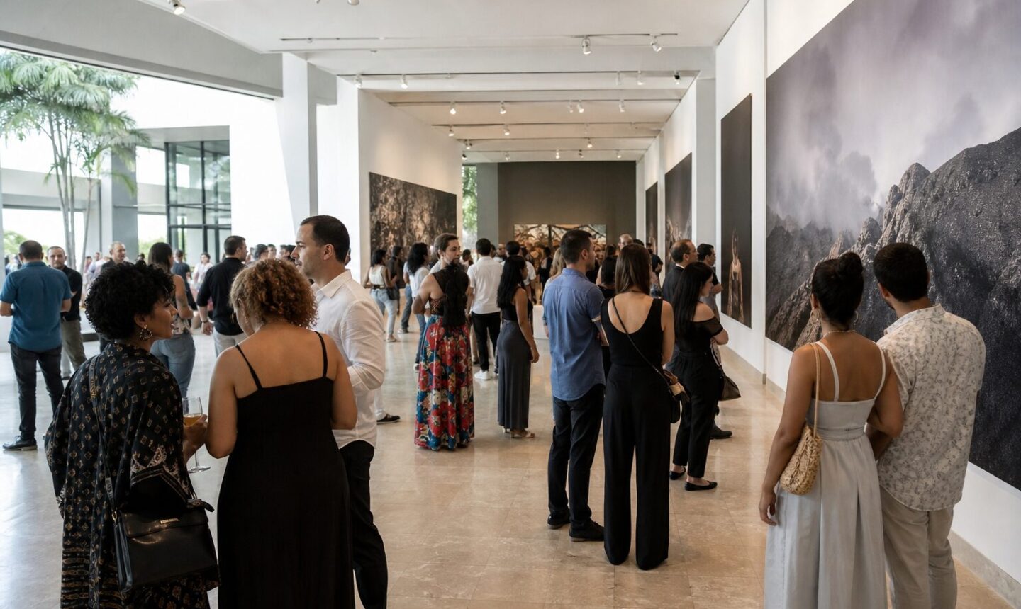 Visitantes observan fotografías contemporáneas durante la inauguración de Photoimagen 2026 en Santo Domingo.
