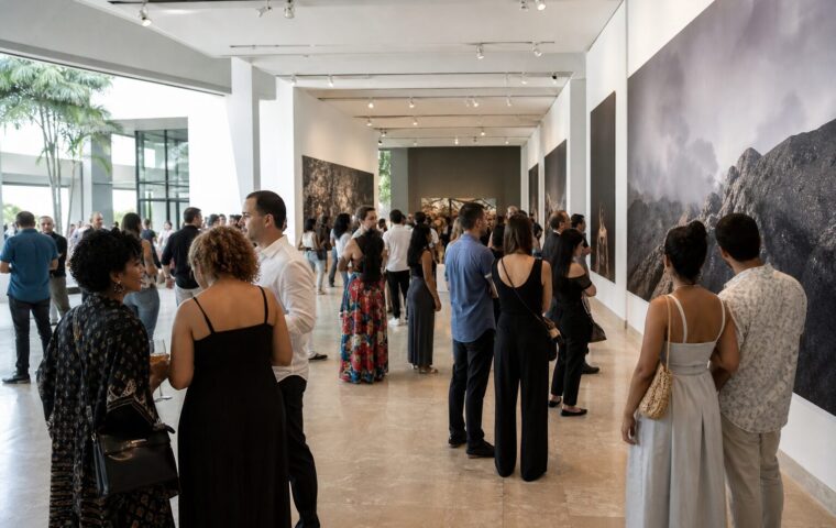 Visitantes observan fotografías contemporáneas durante la inauguración de Photoimagen 2026 en Santo Domingo.