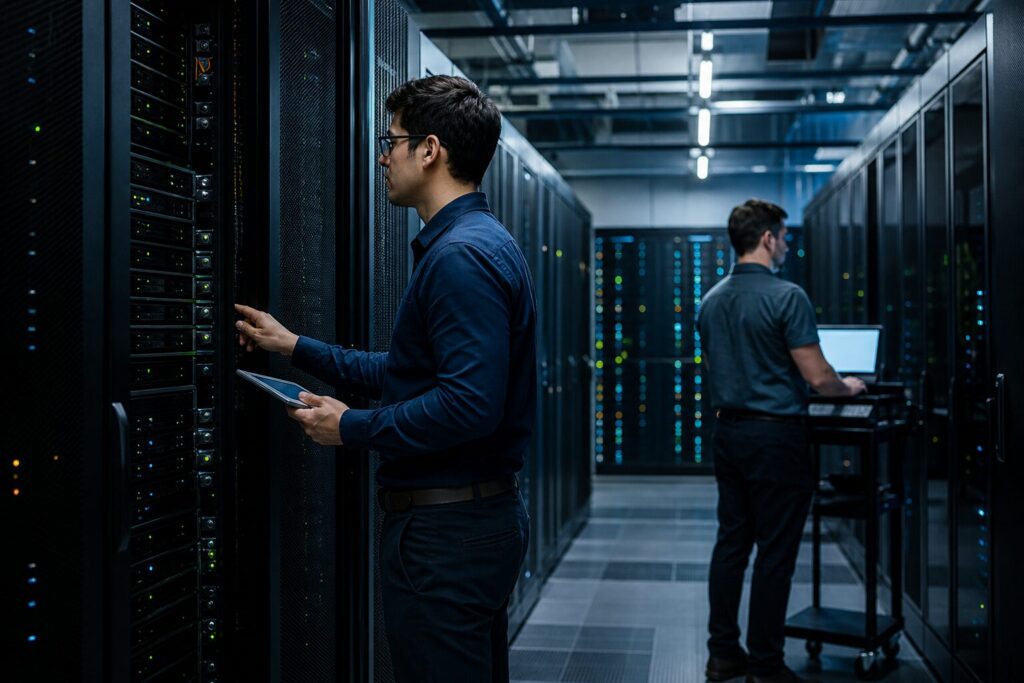 Servidores de un centro de datos utilizados para mantener una red blockchain