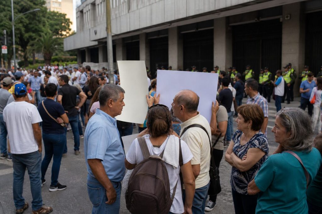 Ciudadanos venezolanos observan una protesta por elecciones libres en Caracas